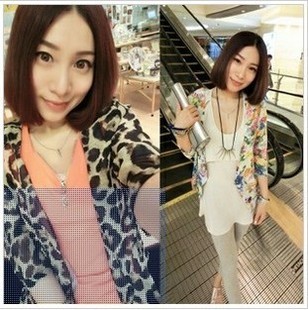 2013 spring new arrival women's print leopard print shoulder pads sun air conditioning chiffon coat