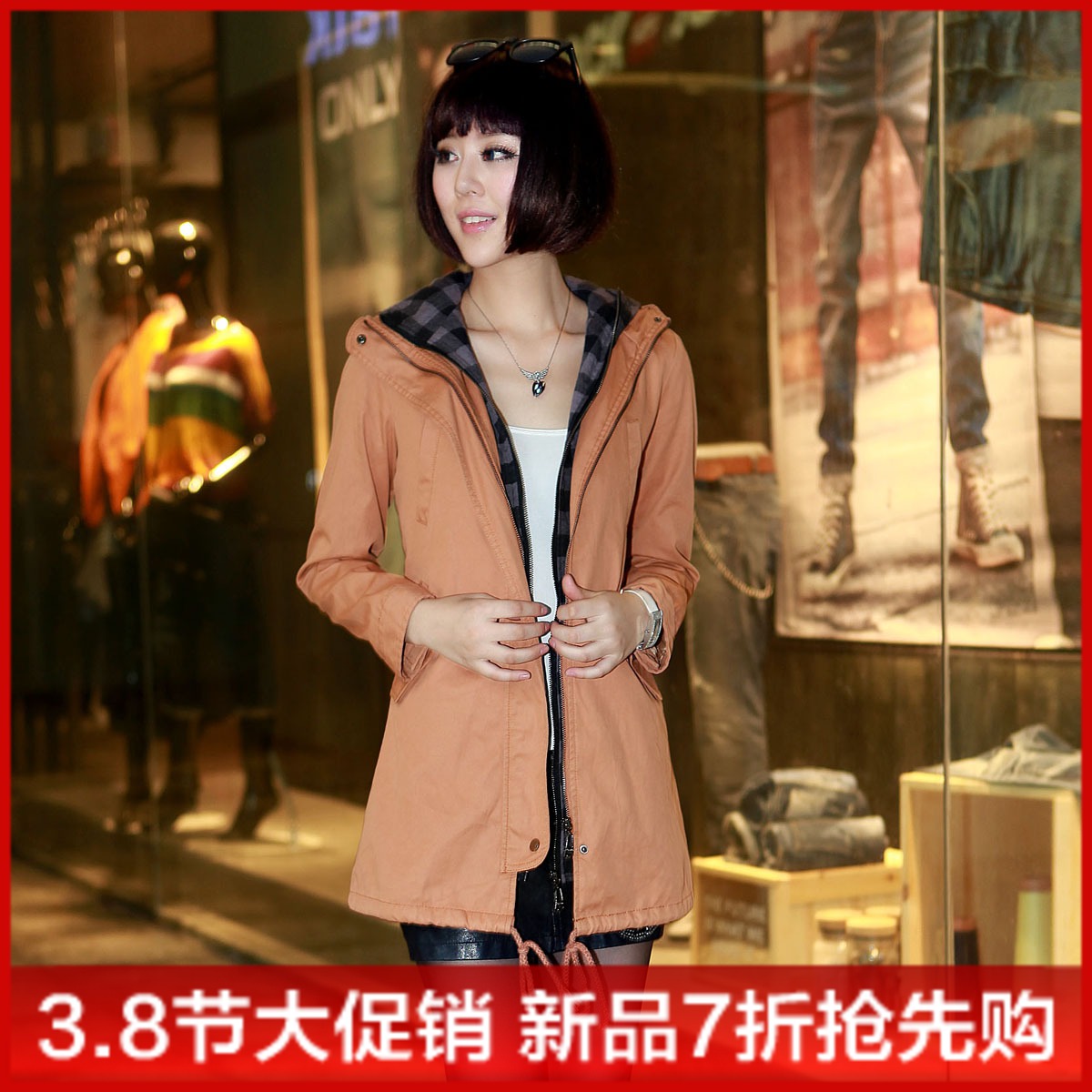 2013 spring new arrival women's trench slim women's trench outerwear gentlewomen all-match long-sleeve top with a hood outerwear