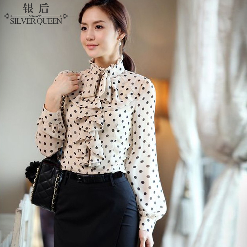 2013 spring new arrival women shirt dot work wear female long-sleeve royal Free Shipping