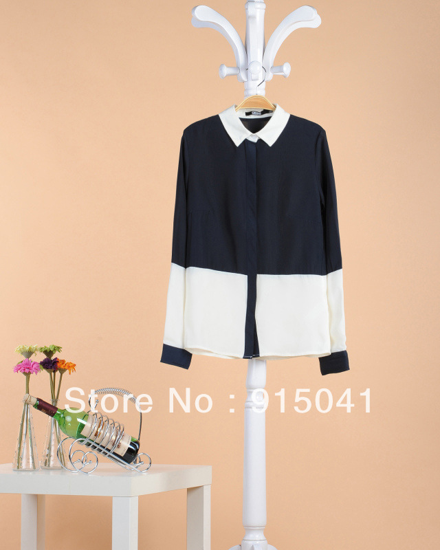 2013 spring new ASOS same paragraph long-sleeved shirt mixed colors chiffon shirt blouses