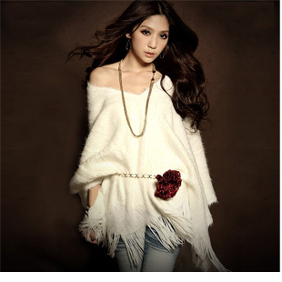 2013 Spring New Brand  spring women's cloak outerwear high quality knitted tassel fur cloak cape velvet shirt