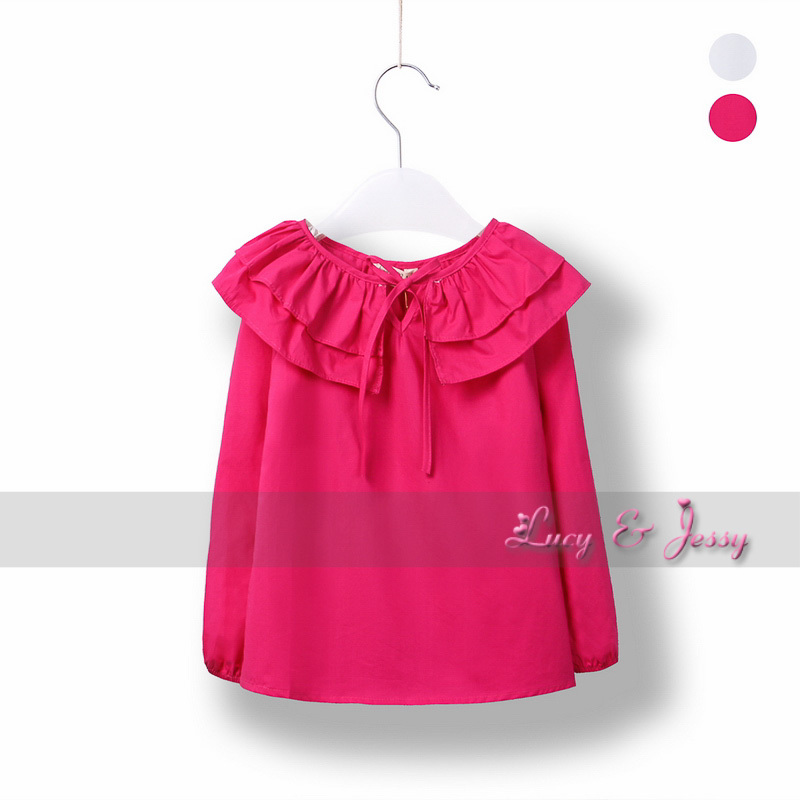 2013 spring new children's baby female children's wear the wild ladies cotton long-sleeved shirt shirt double lace collar