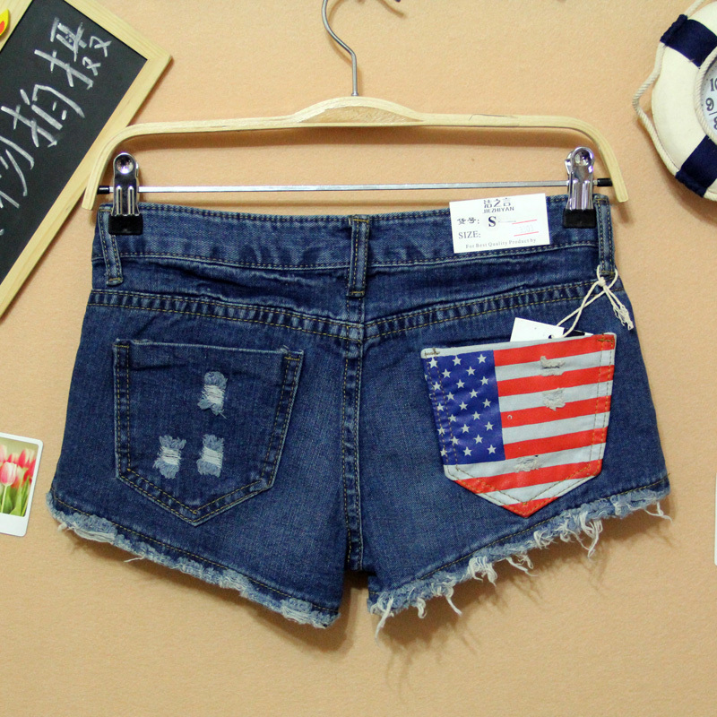 2013 spring new denim hot pants female Korean was thin frayed burr flag denim of fashion shorts women shorts