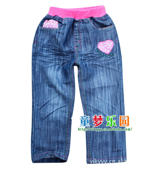 2013 spring new embroidery washing children's clothing jeans denim trousers cartoon jeans wholesale