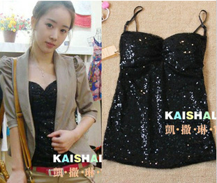 2013 Spring New Europe and America Sexy Sling Wrapped Chest Sparkling Sequined Vest Suspenders,N02+Free Shipping