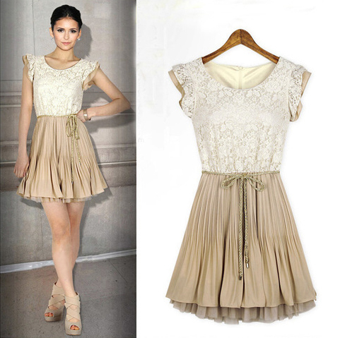2013 spring new fashion lace sleeveless round collar cultivate one's morality dress Free shipping