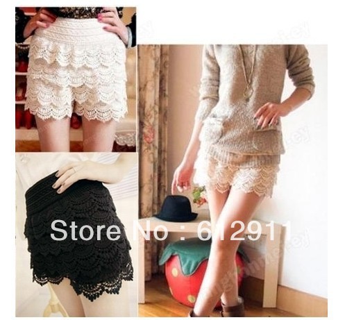 2013 Spring New Fashion Lace Tiered Short Skirt Under Safety Pants Shorts