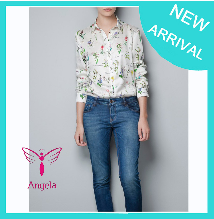2013 Spring new fashion ladies' chiffion OL flower print casual blouse shirt foldable long sleeve loose colorful elegant WSH-039