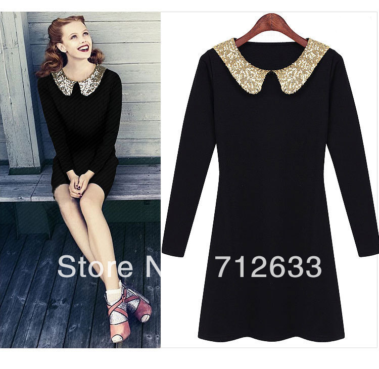 2013 spring new fashion Shine Laple nip-waisted long-sleeved round collar cultivate one's morality dress Free shipping