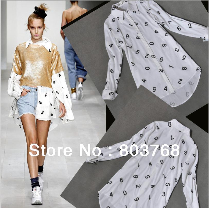 2013 Spring New IN Fashion Show Number Pattern 100% Cotton Tops