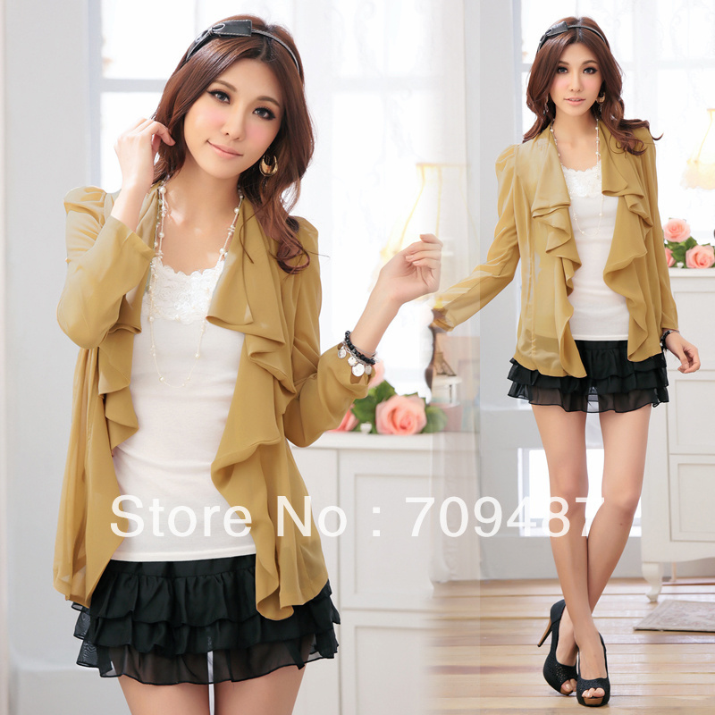 2013 spring new Korean wild flounced chiffon jacket cape cardigan 771