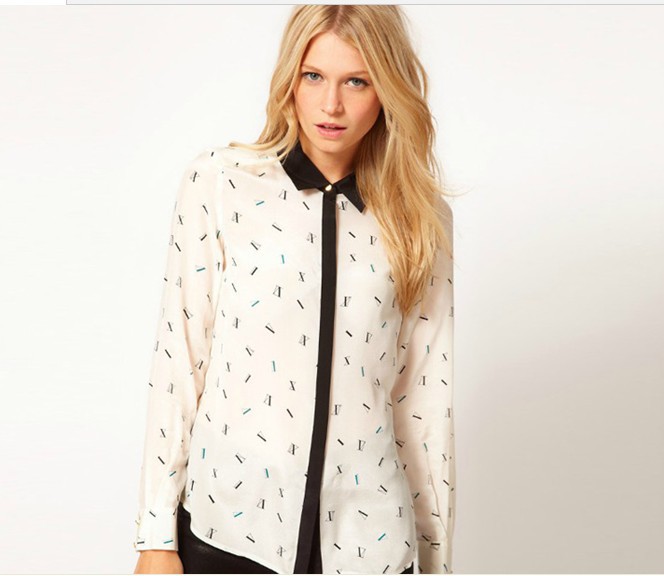 2013 spring new Ladies' fashion blouse women's long sleeve chiffon shirts letter printed shirt asos brand same model