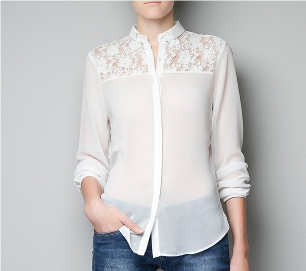 2013 spring new Ladies'  white fashion blouse women's long sleeve sexy lace chiffon shirts  free shipping