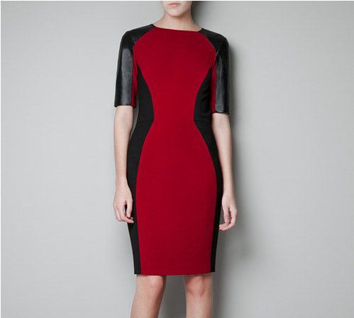 2013 spring new Leather stitching Women's short-sleeved dress hit the color