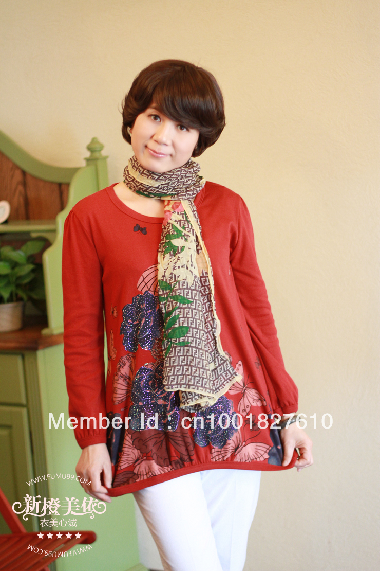 2013 spring new middle-aged ladies long sleeve T-shirt