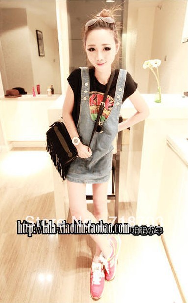 2013 spring new models beautiful said loose denim strap dress