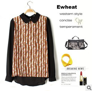 2013 Spring New Patchwork  Chiffon Full Fashion Women Shirt Dot