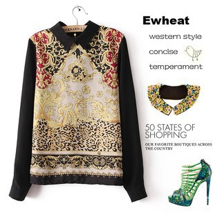 2013 Spring New Printing  Chiffon Full Fashion Women Shirt  Totem Pattern