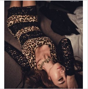 2013 spring new sexy nightclub Leopard Lace Slim package hip was thin dress 209