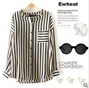 2013 Spring New Striped Chiffon Full Fashion Women Shirt