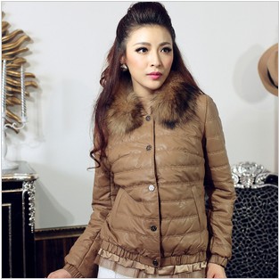 2013 spring new style Korean version PU Women jacket Big yards short paragraph Slim Raccoon fur collar female Shipi clothes