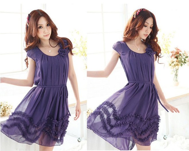 2013 Spring new summer fashion short Sleeve knee-length chiffon beach Dress