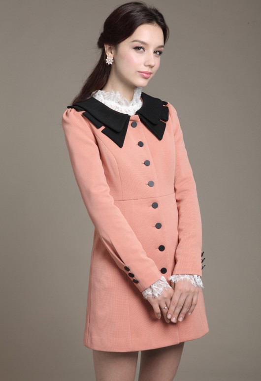 2013 Spring New Sweet Women Trench Coat Medium Length Elegant Pink/Navy Outwear S/M/L/XL Free Shipping 613