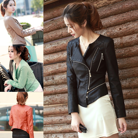 2013 spring new women's leather women short Ms. Slim coats , round neck PU leather jacket