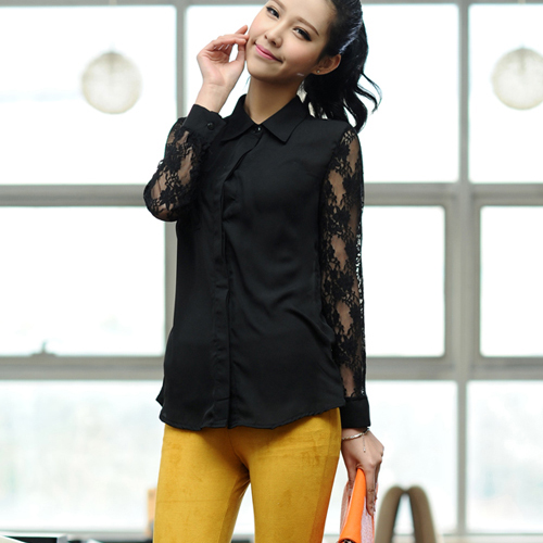 2013 Spring newest style t-shirt female loose t-shirt chiffon sexy transparent long-sleeves t-shirt