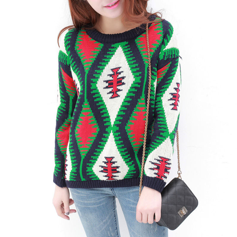 2013 spring o-neck long-sleeve loose print sweater pullover sweater basic shirt female ad376