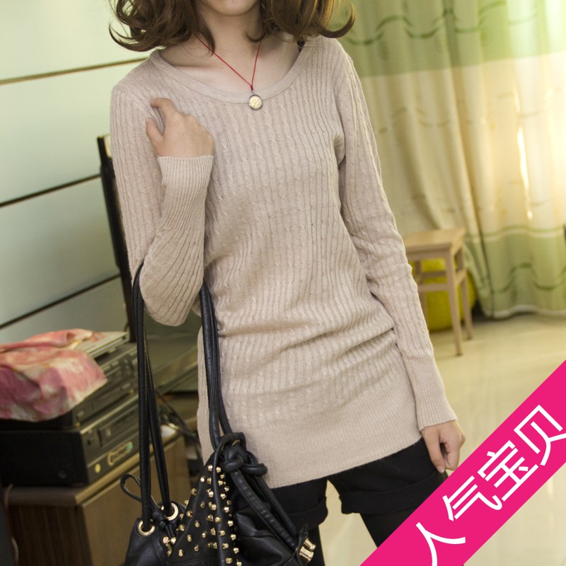 2013 spring o-neck low collar slim small twist regular style long-sleeve basic sweater female