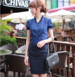 2013 spring ol career dress set chiffon short-sleeve shirt female tailored skirt