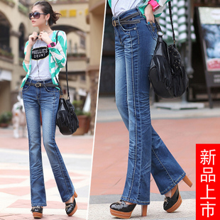 2013 spring ol elastic plus size slim butt-lifting female boot cut jeans wide leg pants
