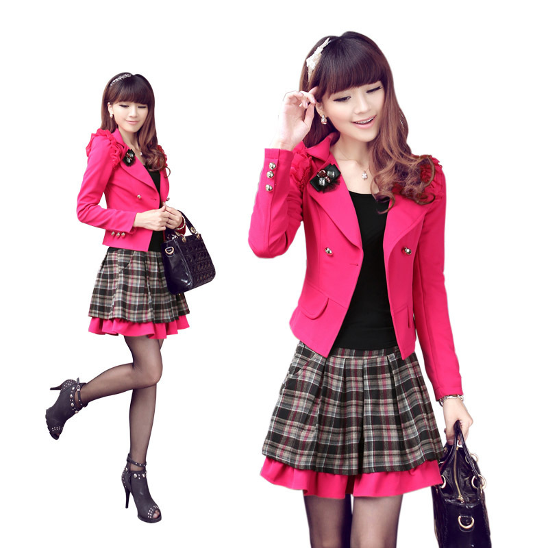 2013 spring one-piece dress new arrival slim ol elegant fashion twinset dress long-sleeve spring plaid skirt