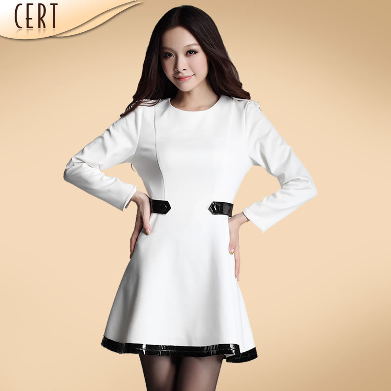 2013 spring one-piece dress patent leather patchwork slim waist skirt one-piece dress plus size