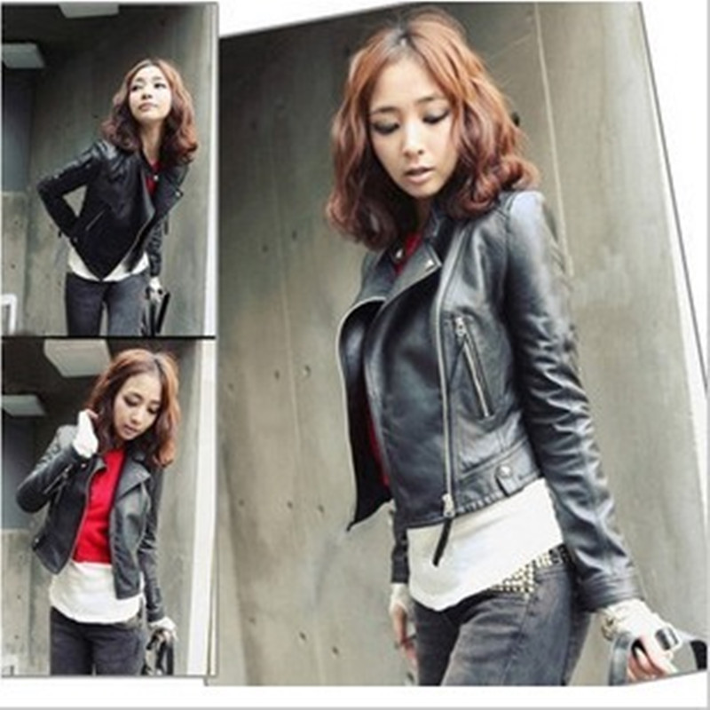 2013 spring outerwear female new arrival women's short design water wash PU leather jacket slim outerwear motorcycle jacket