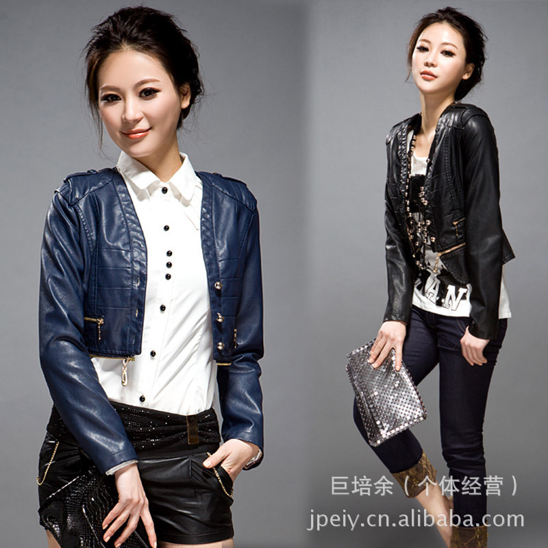 2013 spring outerwear gentlewomen long-sleeve buttons zipper decoration PU clothing 0232501159