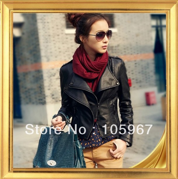 2013 spring outerwear motorcycle stand collar short slim design women's PU small leather clothing