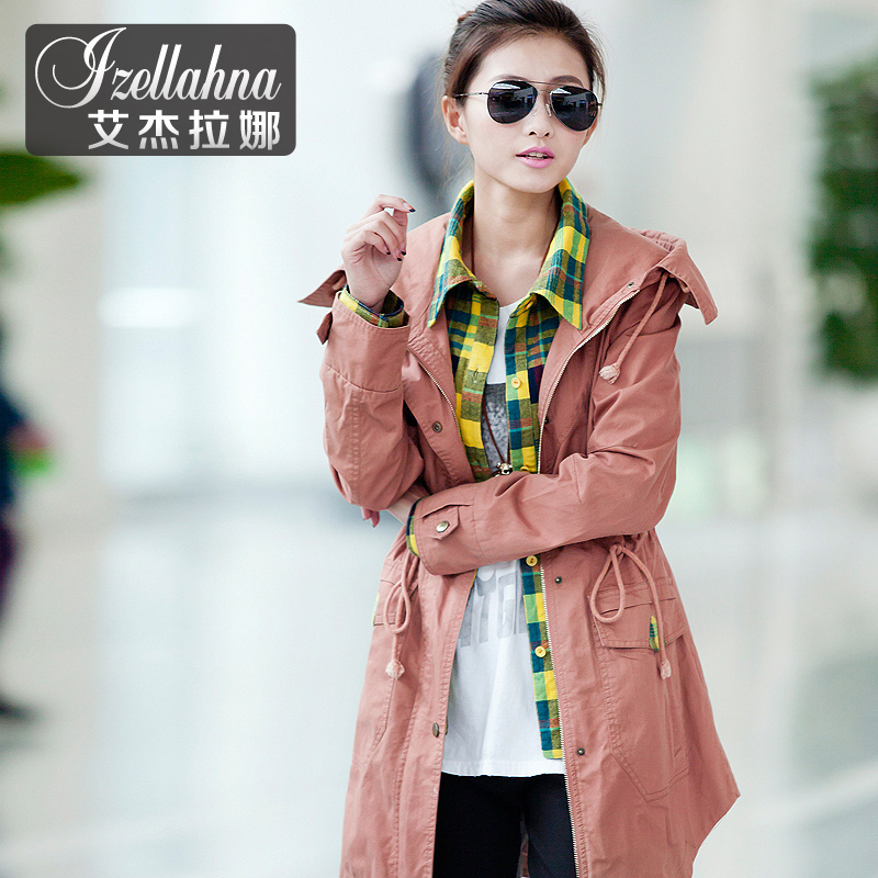 2013 spring overcoat female slim fashion trench women's plaid shirt faux two piece outerwear