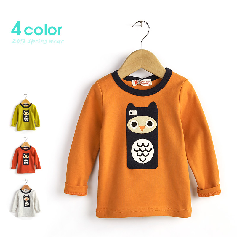 2013 spring owl 100% cotton baby long-sleeve T-shirt male female child child basic shirt children's clothing clothes
