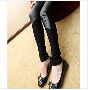 2013 spring patchwork fashion legging women's boot cut jeans skinny leather pants female b5