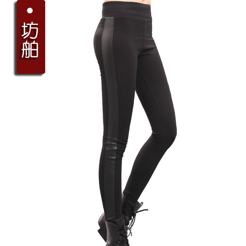 2013 spring patchwork legging trousers leather pants