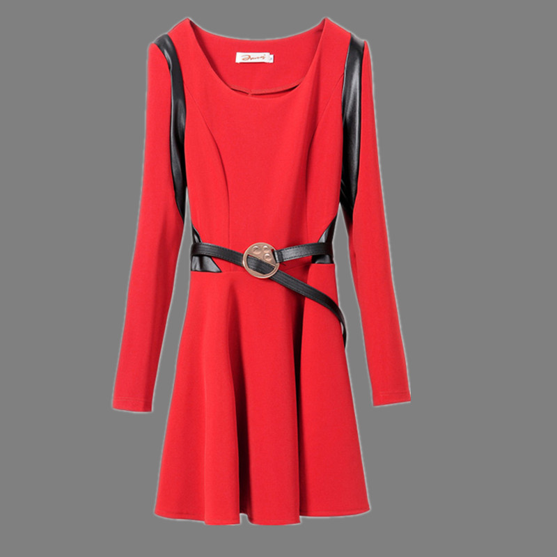 2013 spring personalized leather decoration long-sleeve knitted one-piece dress fzl05773