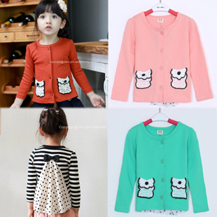 2013 spring personalized pocket polka dot patchwork child baby girls clothing cardigan 5450