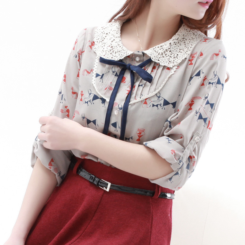 2013 spring peter pan collar crochet loose cotton shirt top female aa889
