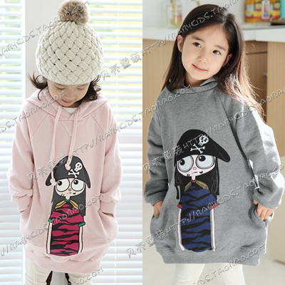 2013 spring pirate girls clothing baby fleece with a large hood sweatshirt outerwear wt-0356