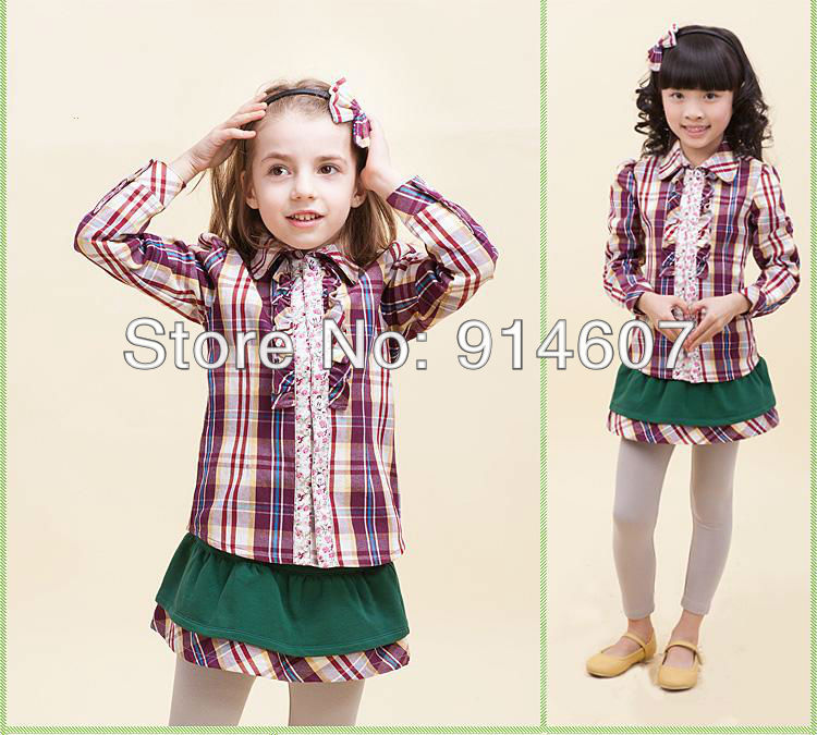 2013 Spring ! Plaid blouses for girls,casual and cotton.