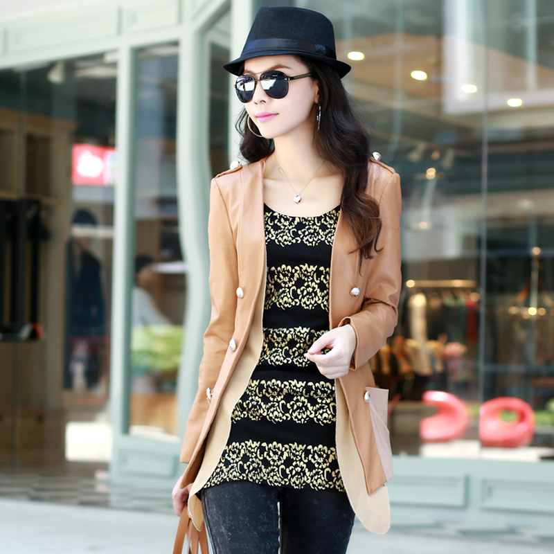 2013 spring plus size clothing slim medium-long outerwear water wash women's PU clothing
