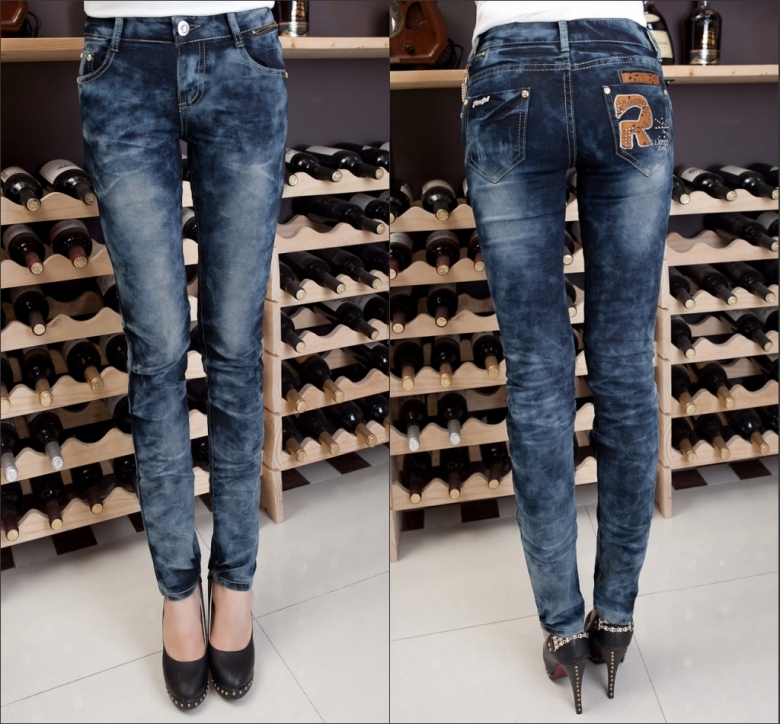2013 spring plus size elastic pencil pants slim jeans female 8101