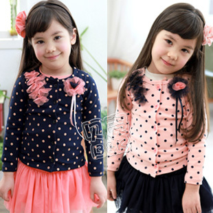 2013 spring polka dot flower girls clothing baby cardigan wt-0668